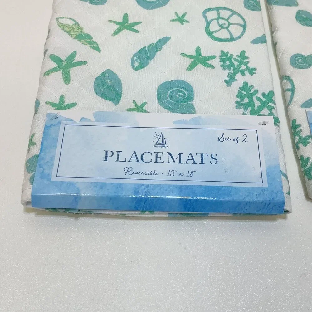 Best Brands Reversible Quilted Placemats - 4 Total Coastal Sea Shell 13
